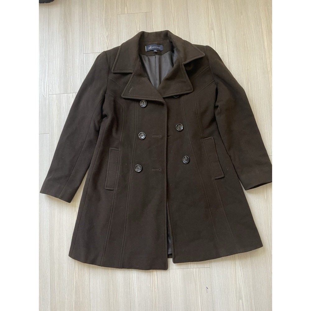 Anne Klein Women's Espresso Brown Wool Long Coat Size M Autumn Layering